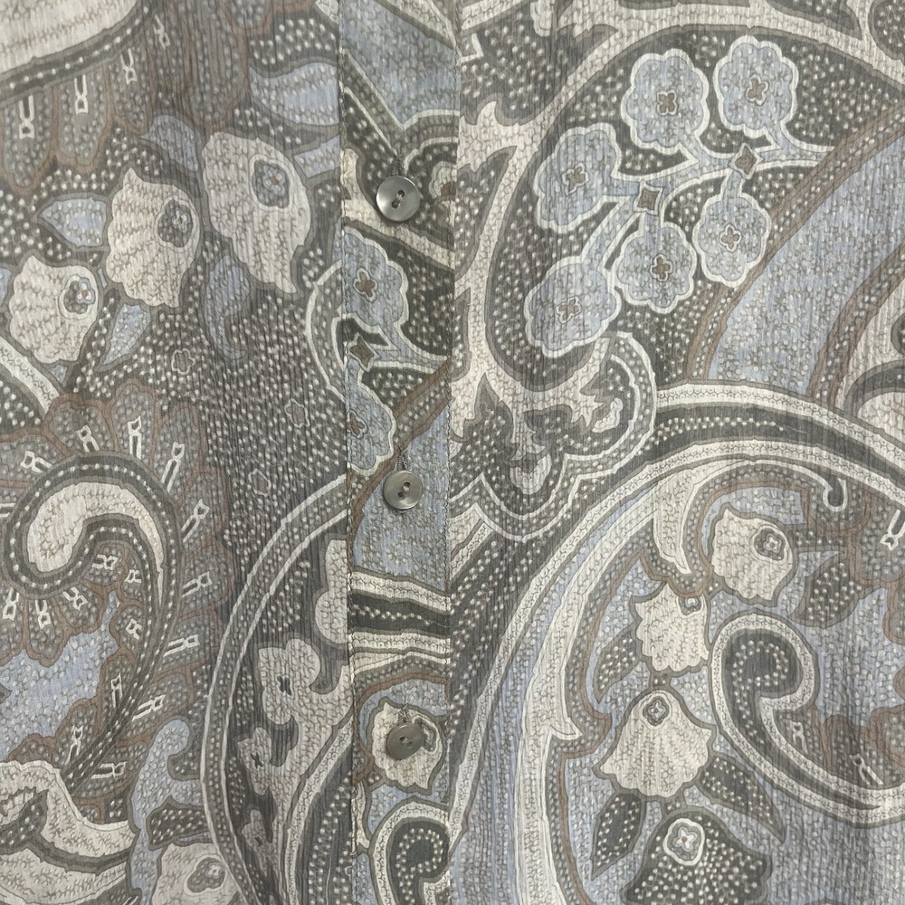 Ellen Tracy 100% Silk Blue Beige Neutral Paisley Button Front Blouse Classic 4 - Picture 3 of 7